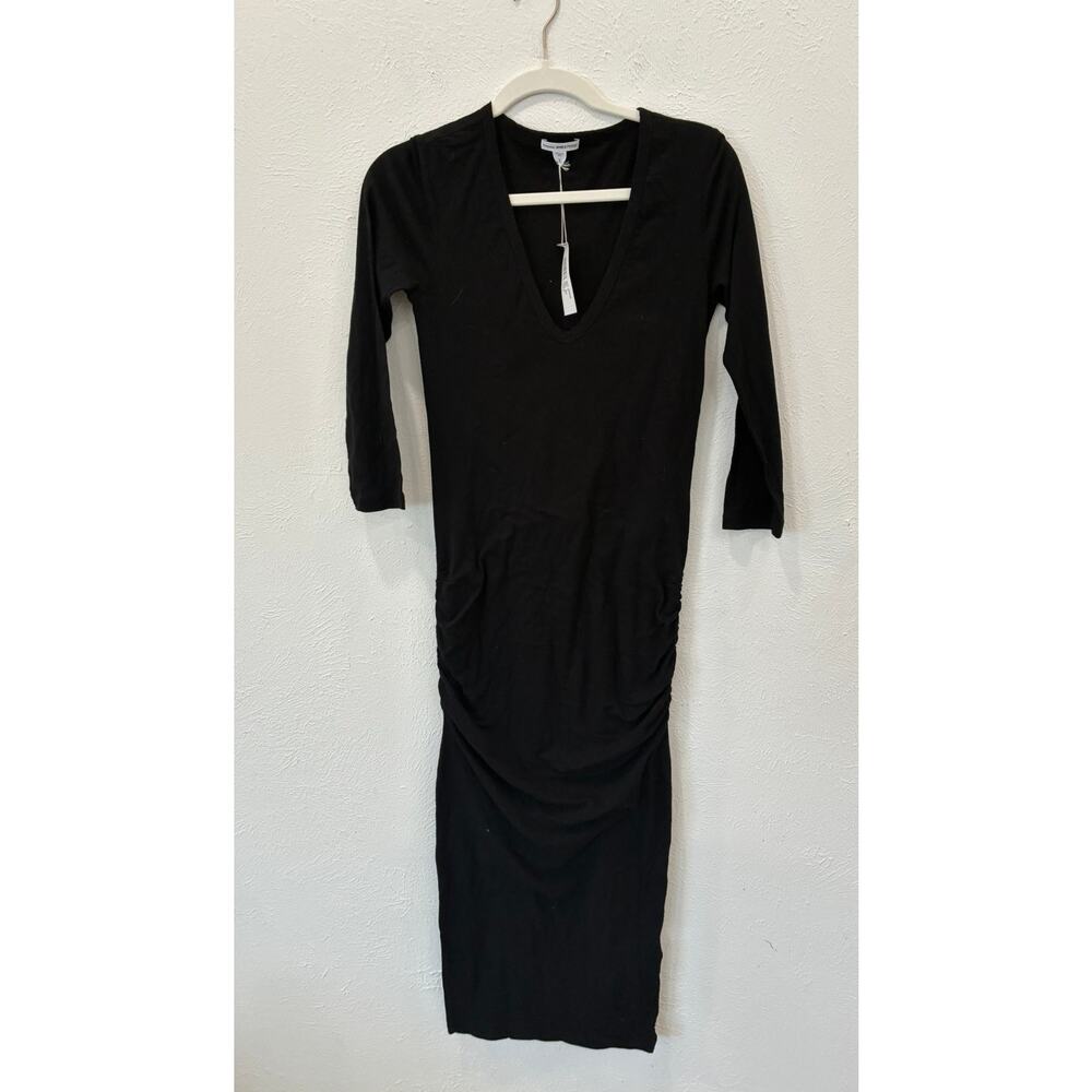 James Perse V-Neck Bodycon Midi Dress Black Size 2 Medium NWT